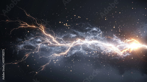 A flash of lightning and thunder spark on a transparent background. Modern lightning, electricity blast, or thunderbolt in the sky. Natural phenomenon.