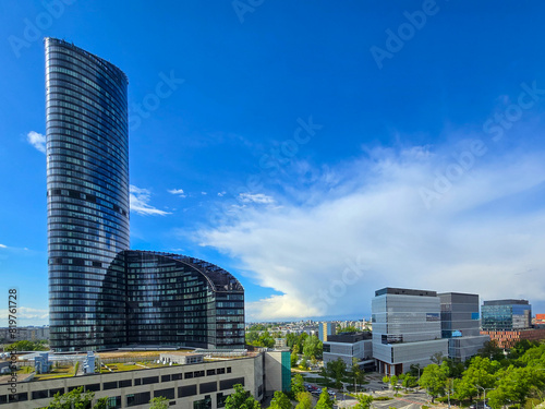 Stylish panoramic view of Wroclaw with the Sky Tower building on sunny day