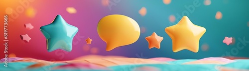 3D speech bubble with star ratings, representing the influence of reviews on the decisionmaking process