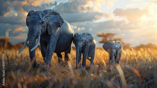 Amazing Family of elephants walking