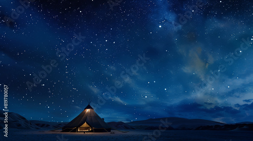 Illuminated tent under an awe-inspiring galaxy, offering a silent homage to the cosmos.
