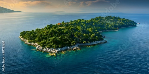 Aerial view of a lush island in the Adriatic Sea Croatia. Concept Travel Photography, Adriatic Sea, Croatia, Aerial View, Lush Island