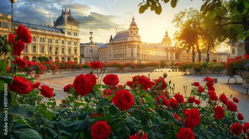 square with red roses in Vienna, Austria