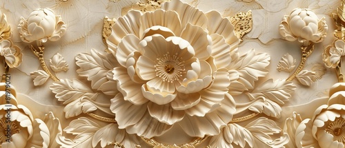 Gold texture with floral pattern in luxury style with Japanese icon and decoration elements.