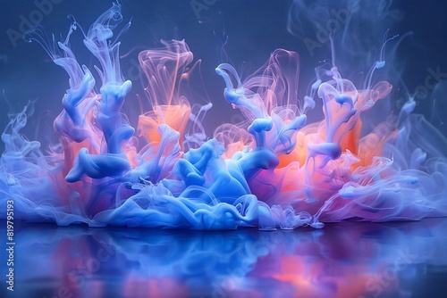 Colorful ink smoke flying in blue and purple, high quality, high resolution