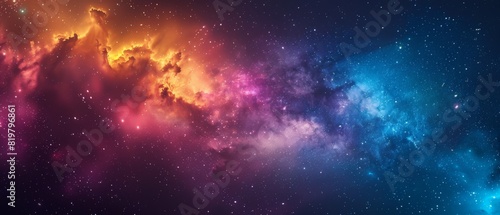A colorful galaxy with a purple cloud in the middle