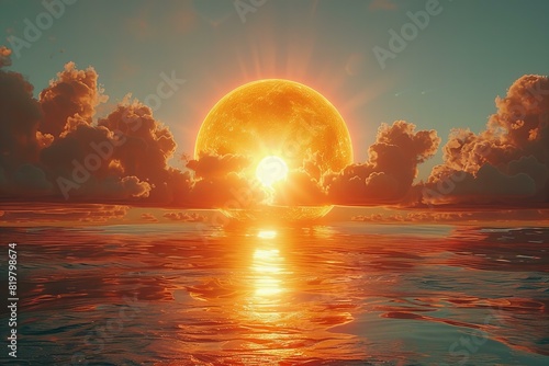 Featuring a sun with an orange sun with white clouds, high quality, high resolution