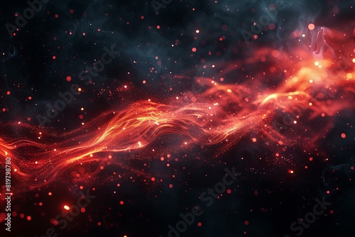Digital image of red streaks of fire and lights on black background