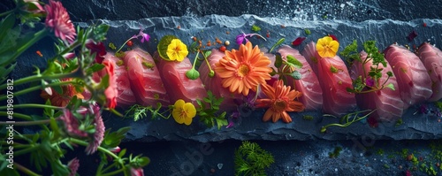 Artistic close-up of sashimi slices