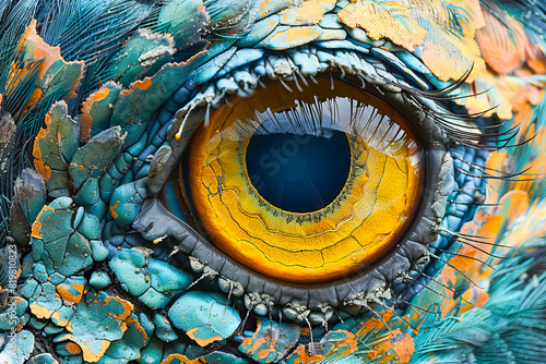 Closeup of colorful parrot eye texture