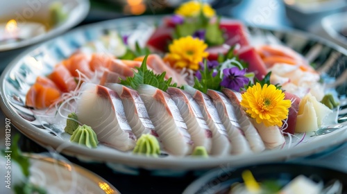 Sophisticated sashimi seafood brunch setting