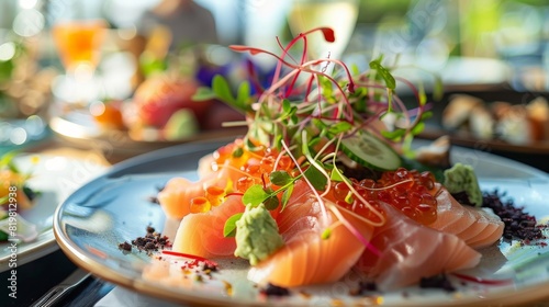Sophisticated sashimi seafood brunch setting