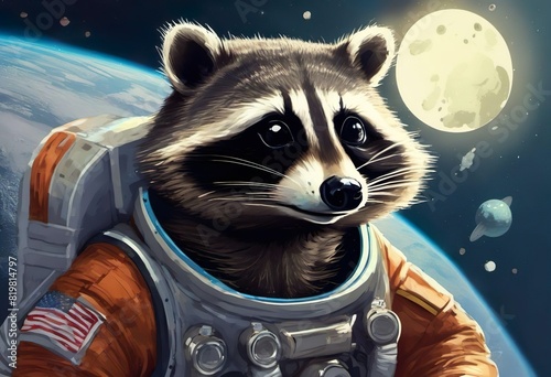 raccoon in a spacesuit in space drawn