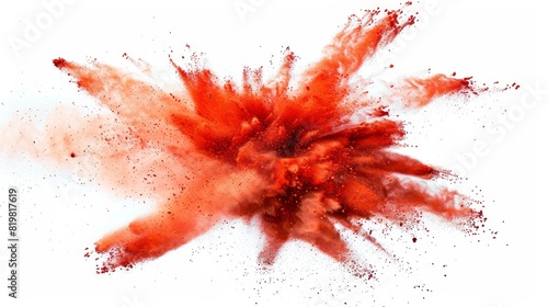 Red chili powder explosion on white background
