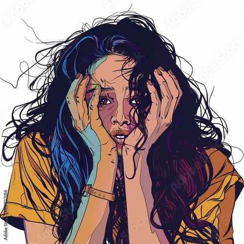 Facepalm woman drawing, disappointment guy sketch, sad covering face with hands, isolated