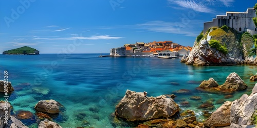 Panoramic view of Dubrovniks old town by the Adriatic Sea Croatia. Concept Travel Photography, Dubrovnik, Old Town, Adriatic Sea, Croatia,