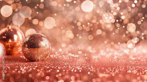 glamorous rose gold disco ball on shimmering background for party decor