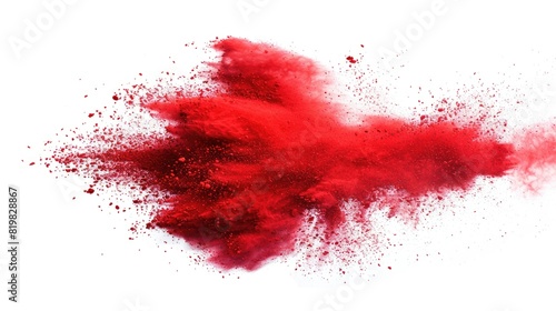 A vibrant red powder exploding on a clean white backdrop. Ideal for creative projects and vibrant designs