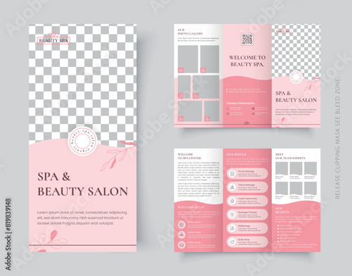 Spa and Beauty Salon Trifold Brochure Design Layout, Editable Template