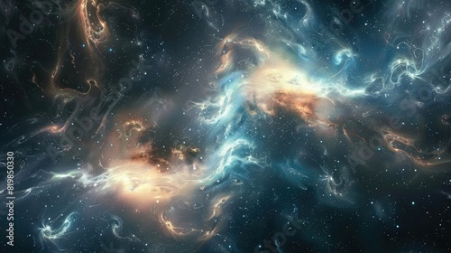 An abstract representation of the cosmos, with swirling patterns of stars and galaxies.