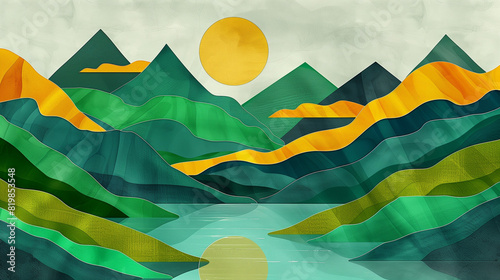 Green mountains landscape illustration
