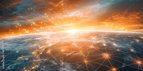 Earths rapid digital connections fuel intense global data transfers and exchanges. Concept Internet, Globalization, Data Transfer, Digital Connectivity, Global Communication