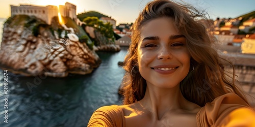 Capturing Adriatic Elegance: Young Woman's Selfie in Dubrovnik, Croatia. Concept Travel Photography, Adriatic Coast, Dubrovnik, Young Woman, Selfie