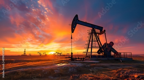 crude oil pump on a twilight sky