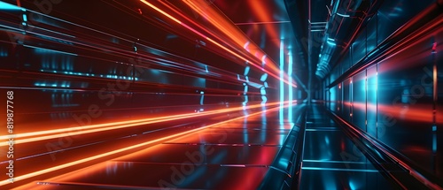 Vibrant Futuristic Corridor with Dazzling Luminous Beams and Blurred Motion