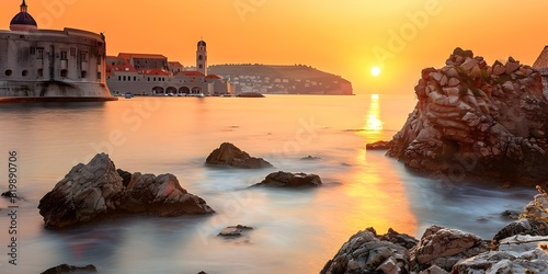 The Beauty of Sunrise in Dubrovnik's Old Town on the Adriatic Sea. Concept Sunrise Photography, Dubrovnik Old Town, Adriatic Sea Beauty, Travel Destinations, Nature's Wonders