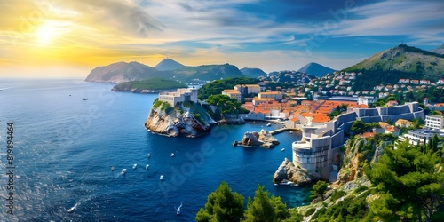 Aerial Perspective of Dubrovnik Old Town in Croatia, a Renowned European Destination. Concept Travel Destination, Aerial Photography, Dubrovnik Old Town, European Cityscape, Croatia Tourist Spot