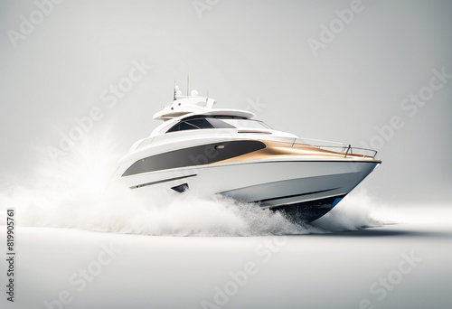 luxury speed boat vehicle yacht white, isolated white background 