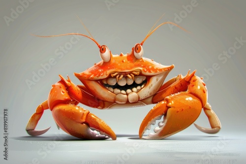 A cheerful orange crab with a big smile, perfect for marine-themed designs