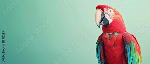 Parrot talking and mimicking sounds,with Pastel Mint background,free space, with copy space for text