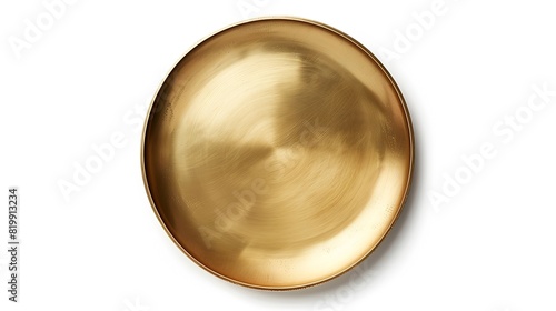 Top view of golden plate isolated on white background with clipping path Empty gold round flat plate flat lay Mock up template for food poster design : Generative AI