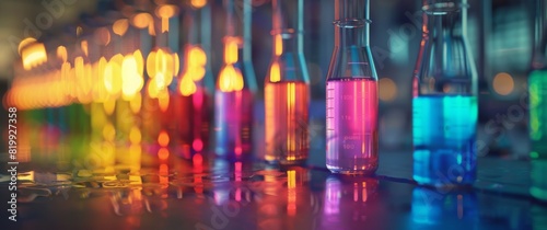 Row of Bottles With Different Colored Liquids
