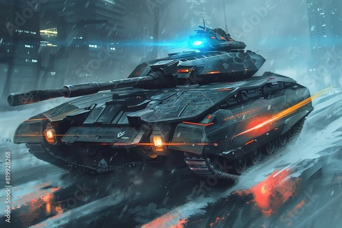 Detailed illustration of a futuristic advanced warfare armored military battle tank