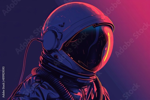 A man wearing a space suit and helmet, standing in a minimal outline with a glowing background