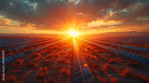Development of solar energy in the world. Installation of solar panels in hot deserts. Development of alternative energy.