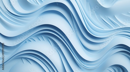 3D blue geometric abstract pattern background with soft curved paper lines.