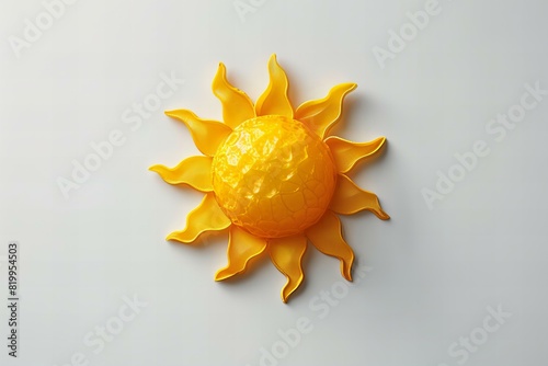 A yellow sun icon on a white background isolated on white m