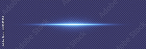 A bright flash of light. Explosion light effect, horizontal beam neon line. On a transparent background.