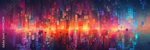 An abstract background with a digital pixel art theme.