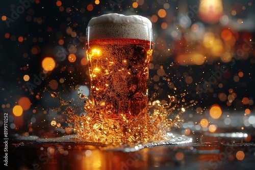 Digital artwork of beer thrown out with a strong splash, high quality, high resolution