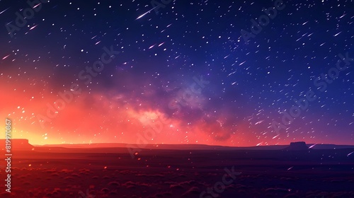 Starry sky with streaks of light in the night sky, starry background, star trail photography, night scene. 