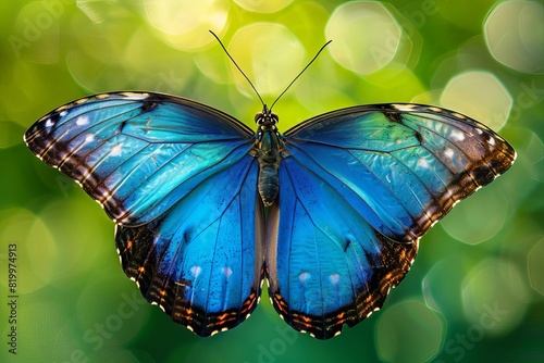 A stunning closeup photograph of a blue morpho butterfly