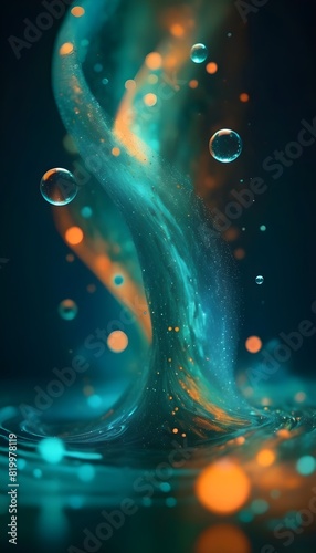 Bokeh light overlay with blurred glitter texture on a dark abstract teal background wallpaper for phone