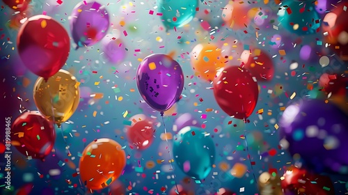 3d Colorful joyful party mood balloons background image generative AI