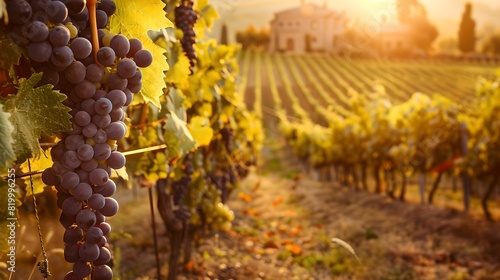 Rustic vineyard grapevines ripe grapes picturesque farmhouse