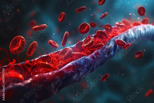 High-quality 3D visualization depicting the internal structure of an obstructed blood vessel in a case of thrombosis associated with APS.